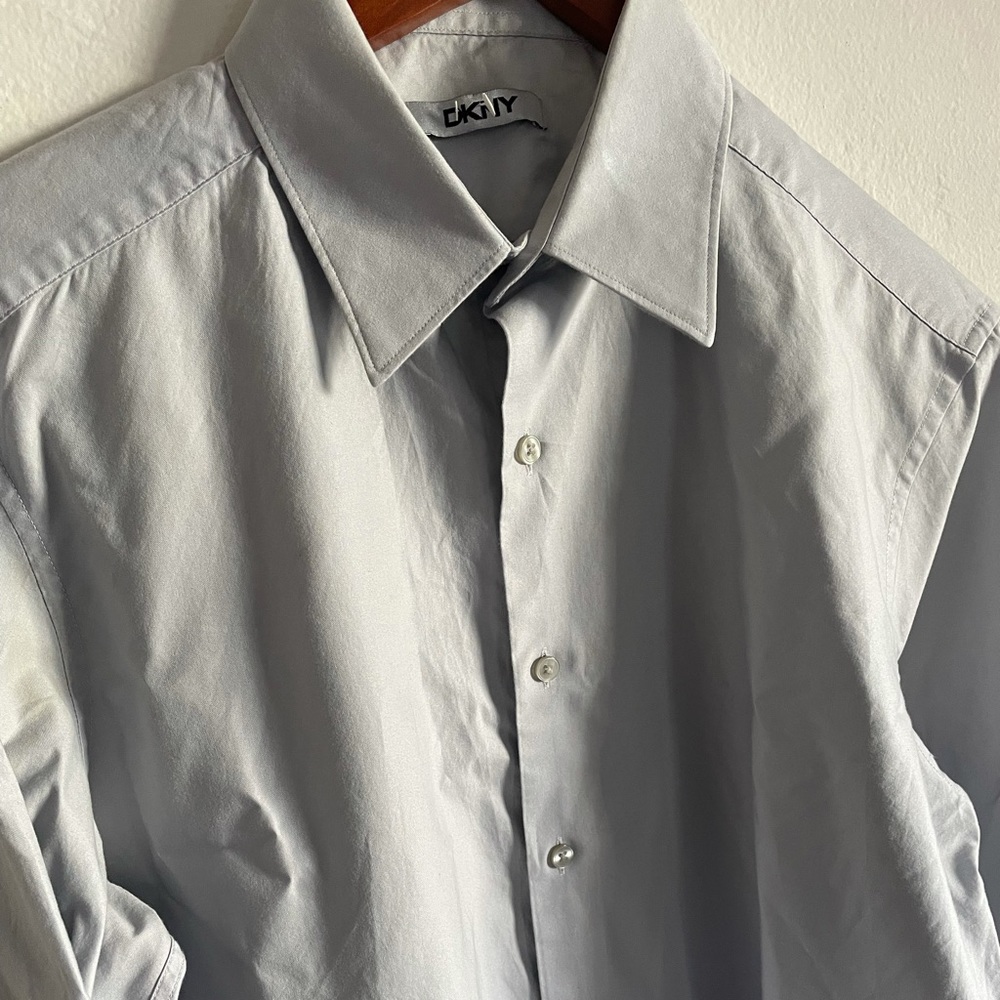 DKNY button up light gray shirt.